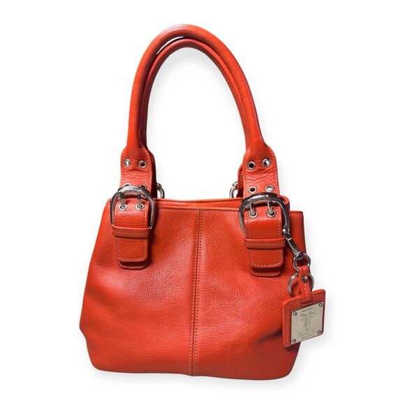 Tignanello Orange Genuine Leather Hand Bag With Adjustable Buckles/Straps VTG - Picture 1 of 5